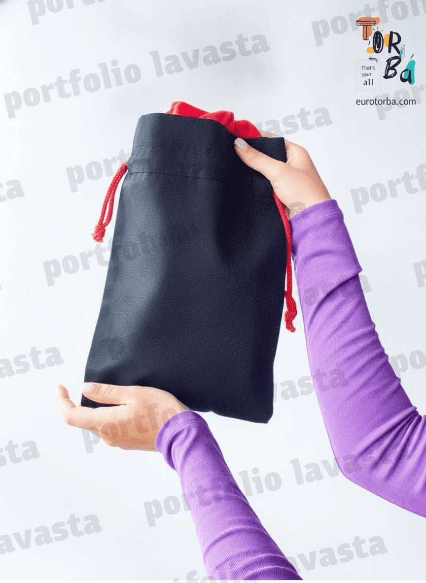 Black Twill Drawstring Pouch