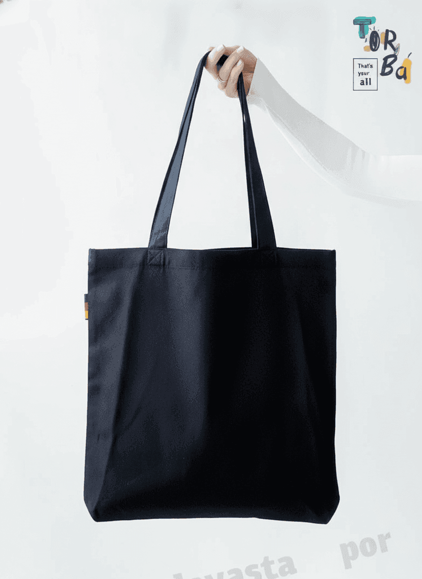 Black Expandable Natural Fabric Tote Bag