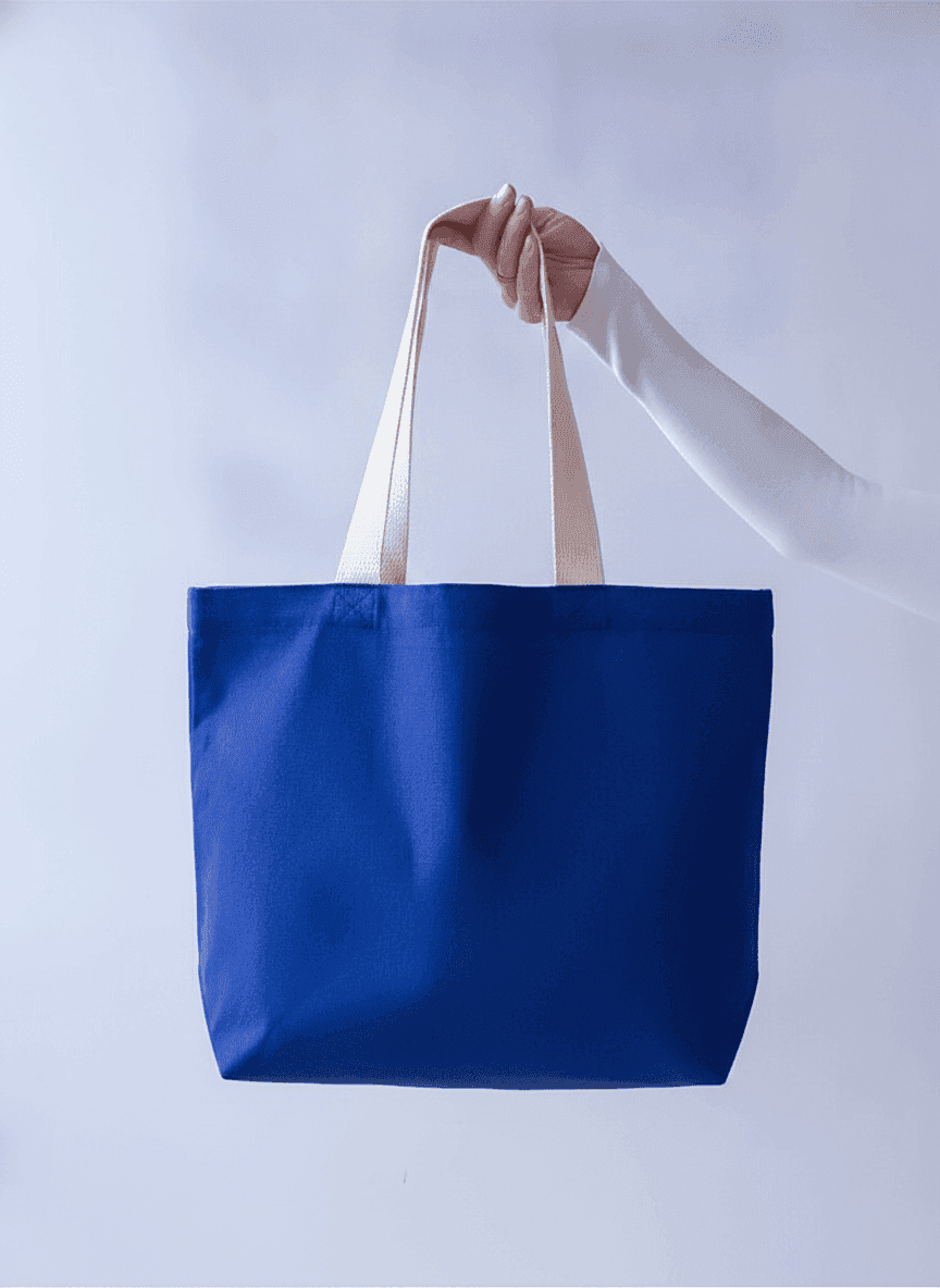 Large Blue Fabric Tote with Boot Charm