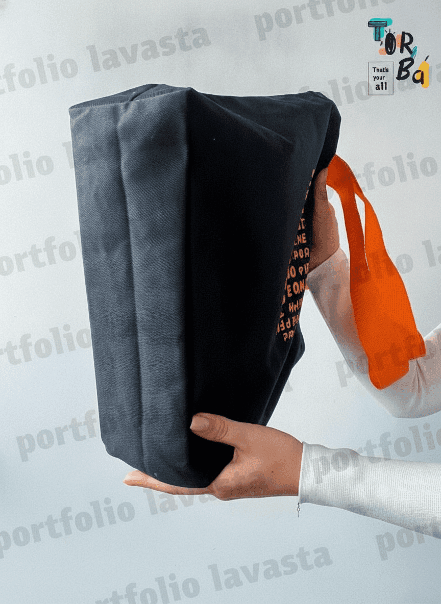 Lavasta tote bag with orange handles and pocket