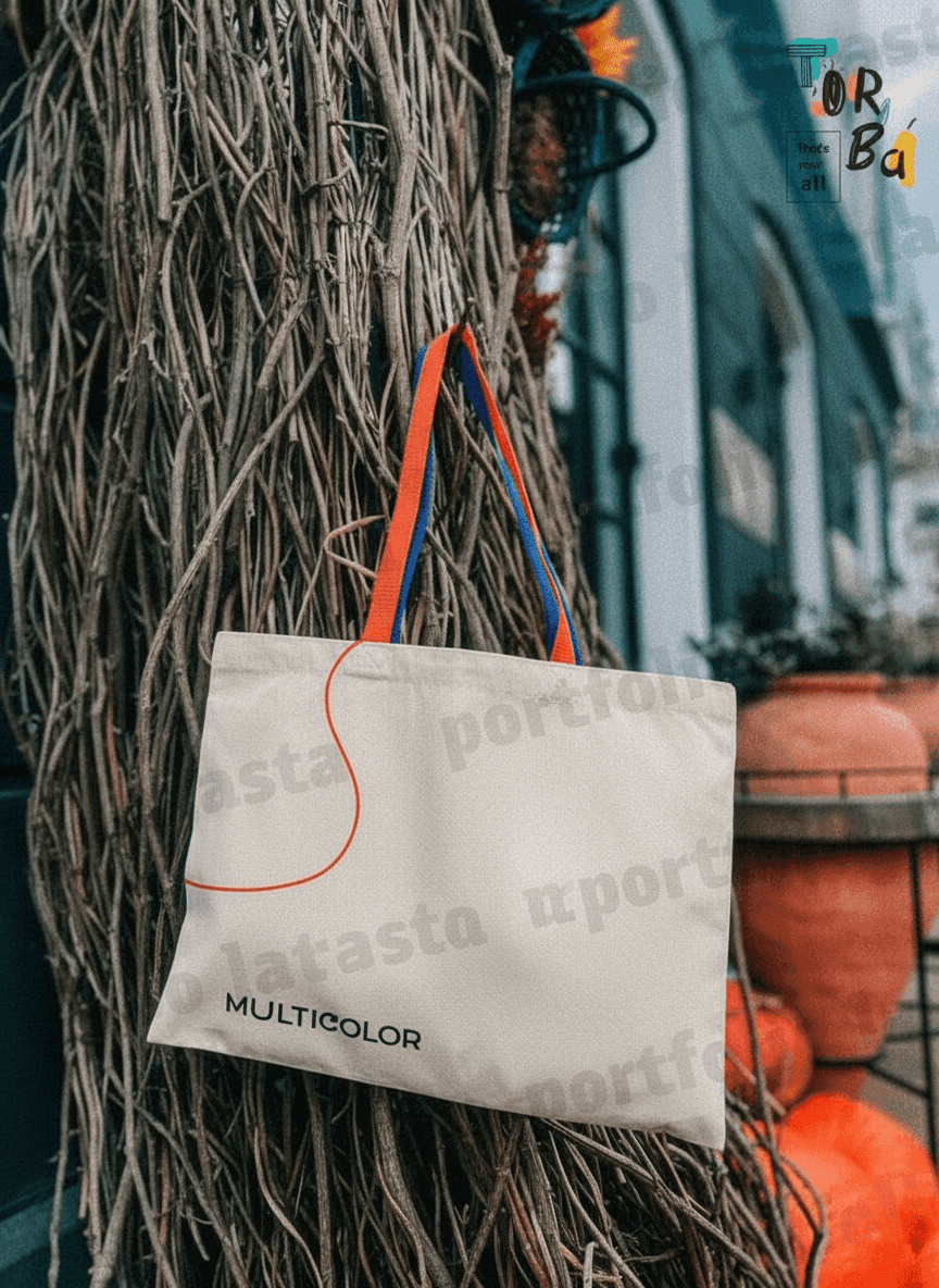 Sturdy Cotton Tote Bag with Colorful Handles
