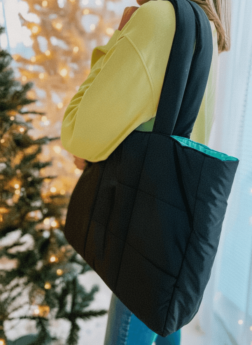 Black Winter Quilted Tote Bag