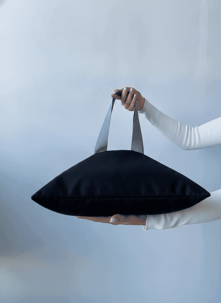 Black Eco Tote Bag with Long Gray Handles