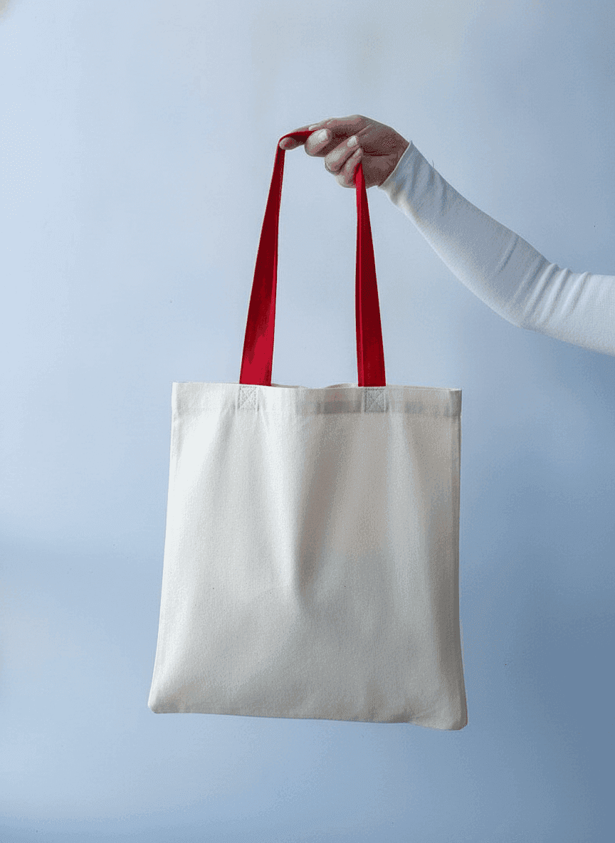 Solid Calico Tote Bag with Colorful Handles