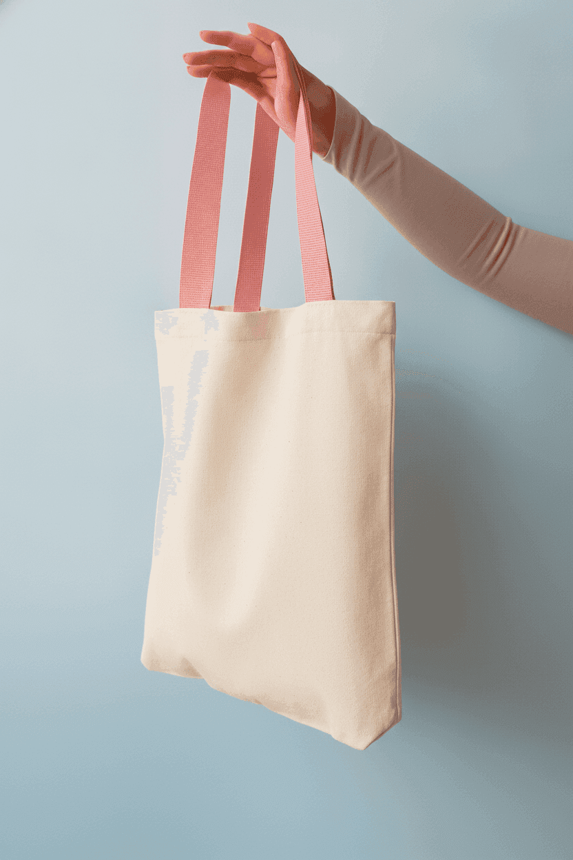 Cotton tote bag with pink handles & pocket