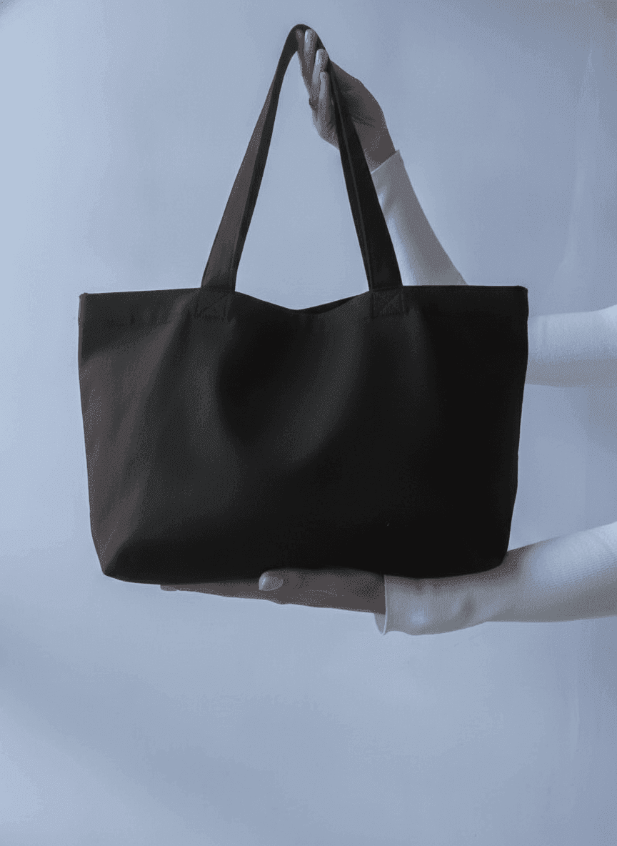 Black Twill Tote Bag with Gusseted Bottom & Long Handles
