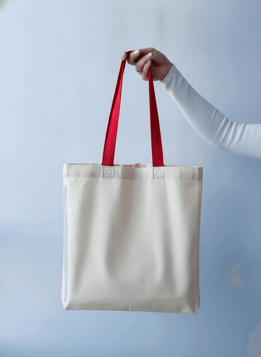 Solid Calico Tote Bag with Colorful Handles