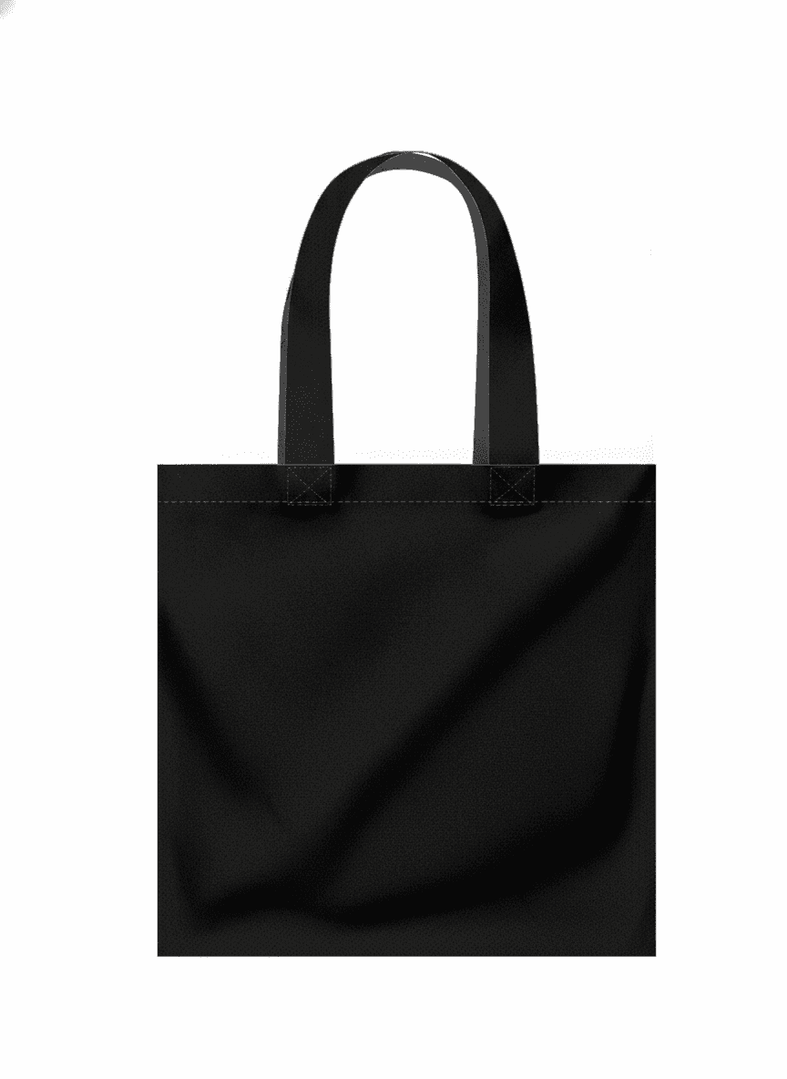 Black Midweight Cotton Square Tote Bag
