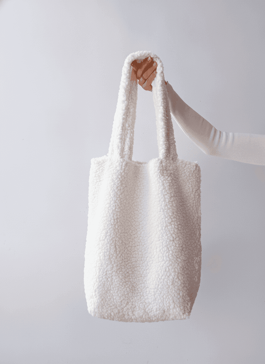 White Fluffy Shearling Tote Bag