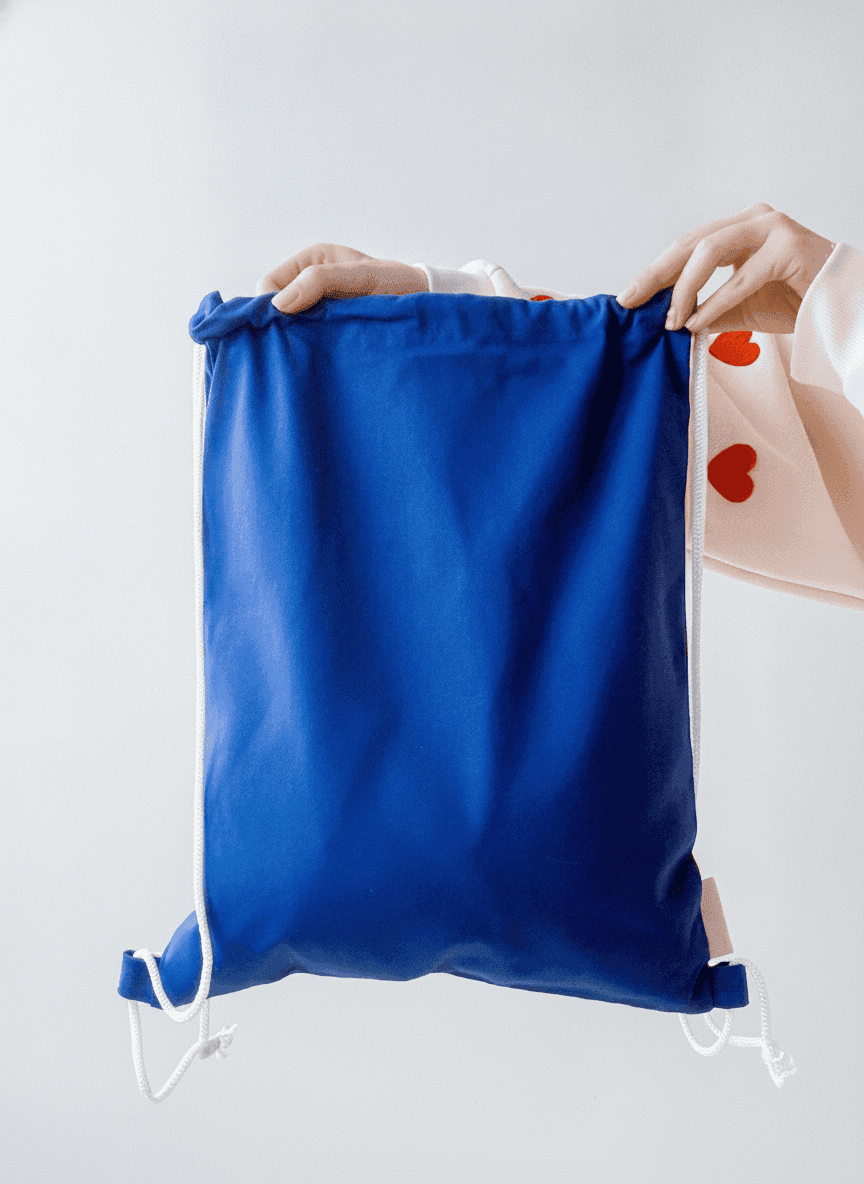 Blue Twill Drawstring Backpack