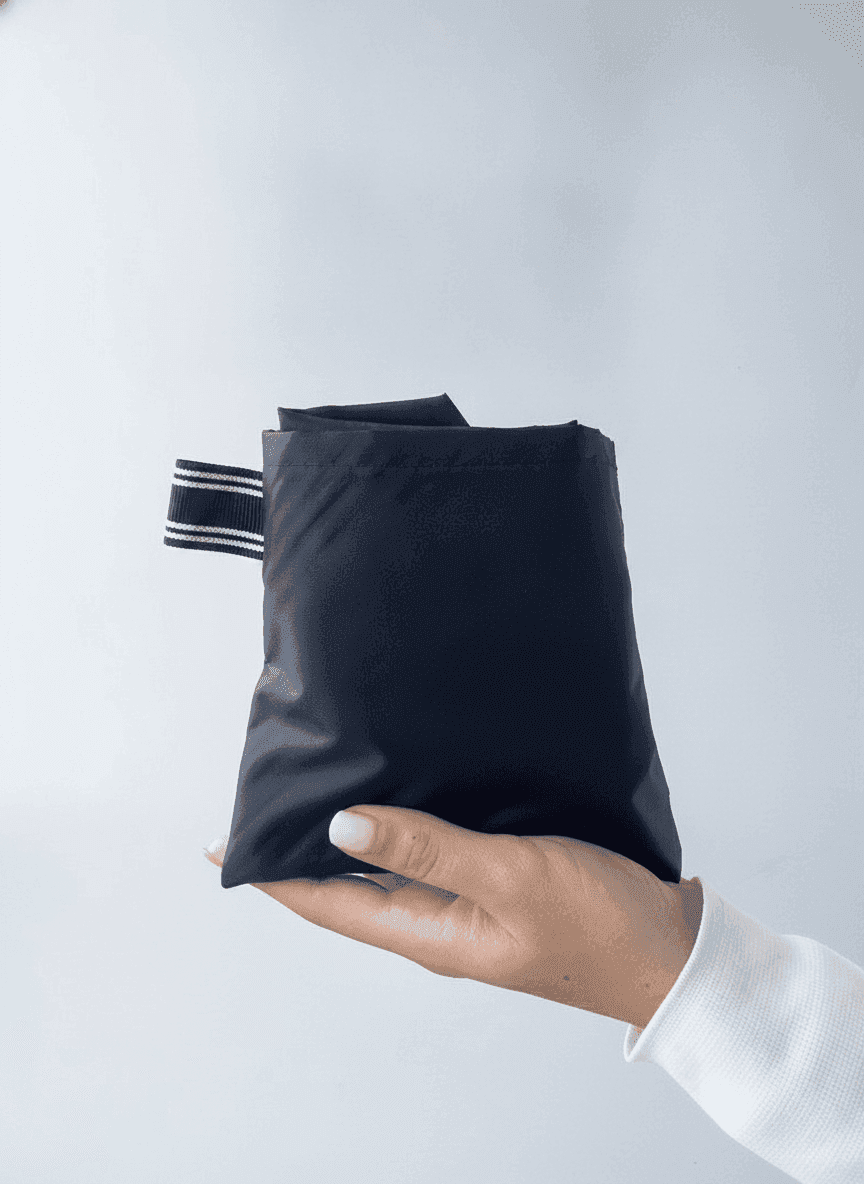 Black Packable Tote Water-Resistant Fabric Side Pocket