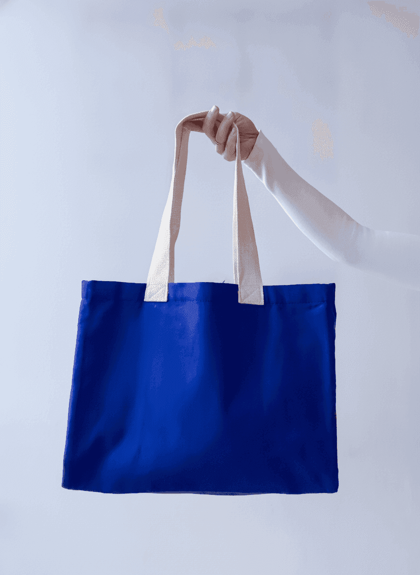 Large Blue Fabric Tote with Boot Charm