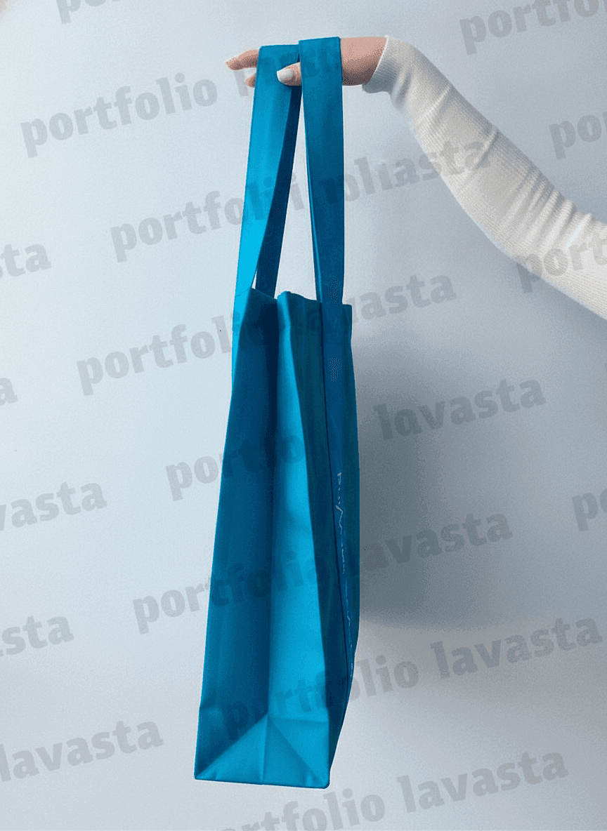 Turquoise Twill Tote with Blue Handles