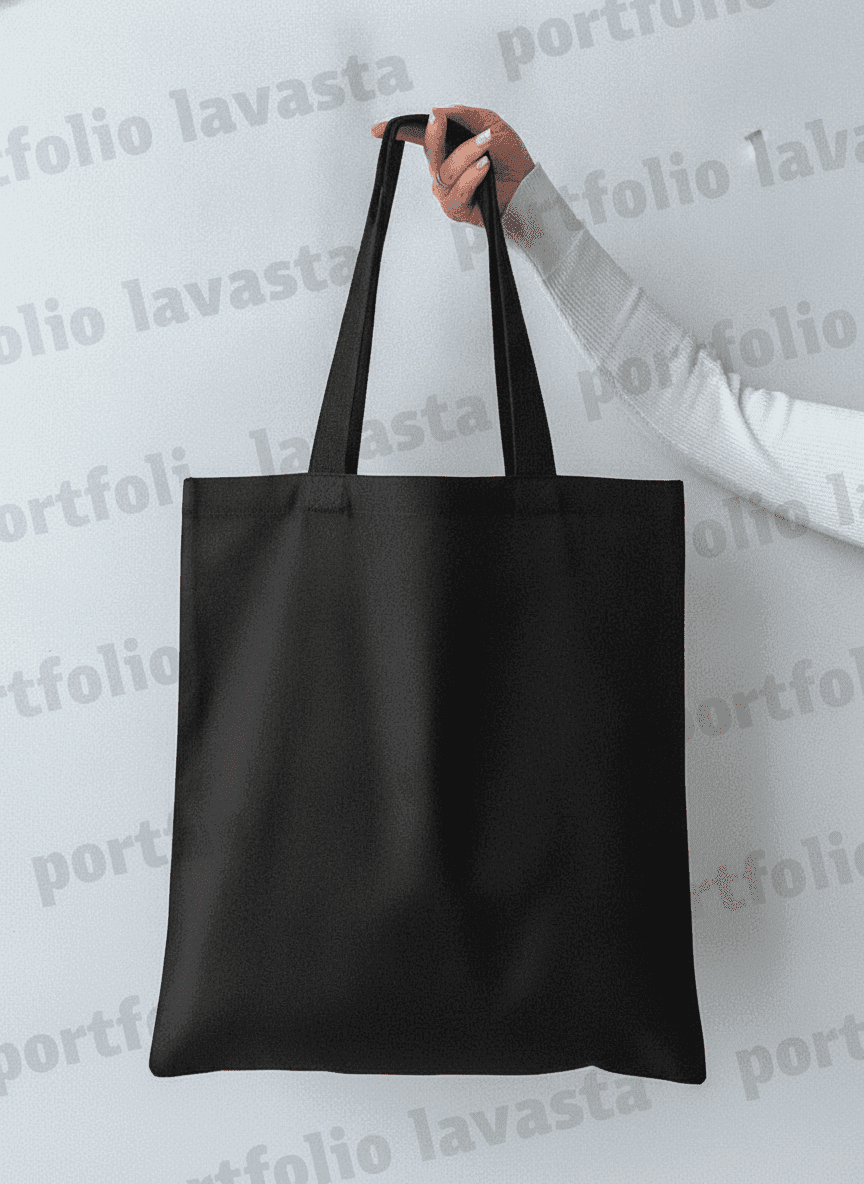 Black Twill Tote with Double Handles