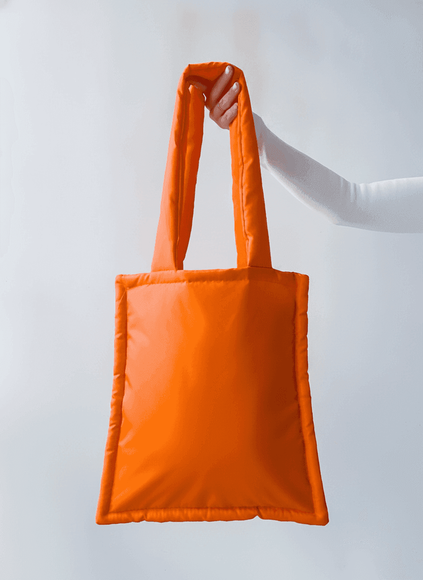 Orange tote bag, water-repellent raincoat fabric