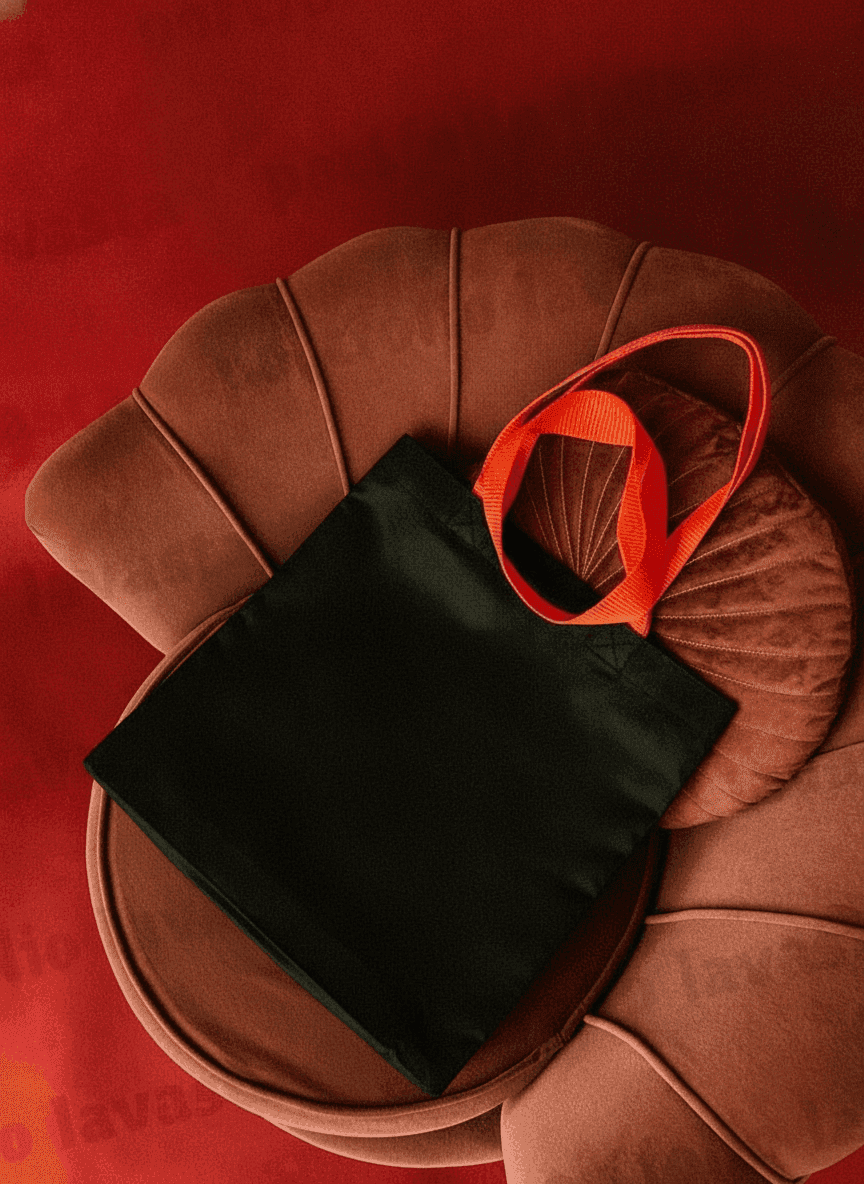 Roomy Cotton Tote Bag with Double Orange Handles