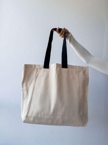 Екосумка з двонитки з дном і карабіном для ключів — багаторазова шопер-сумка натурального кольору без друку розмір: 52см х 42см х 10см