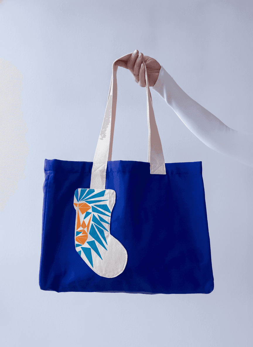 Large Blue Fabric Tote with Boot Charm