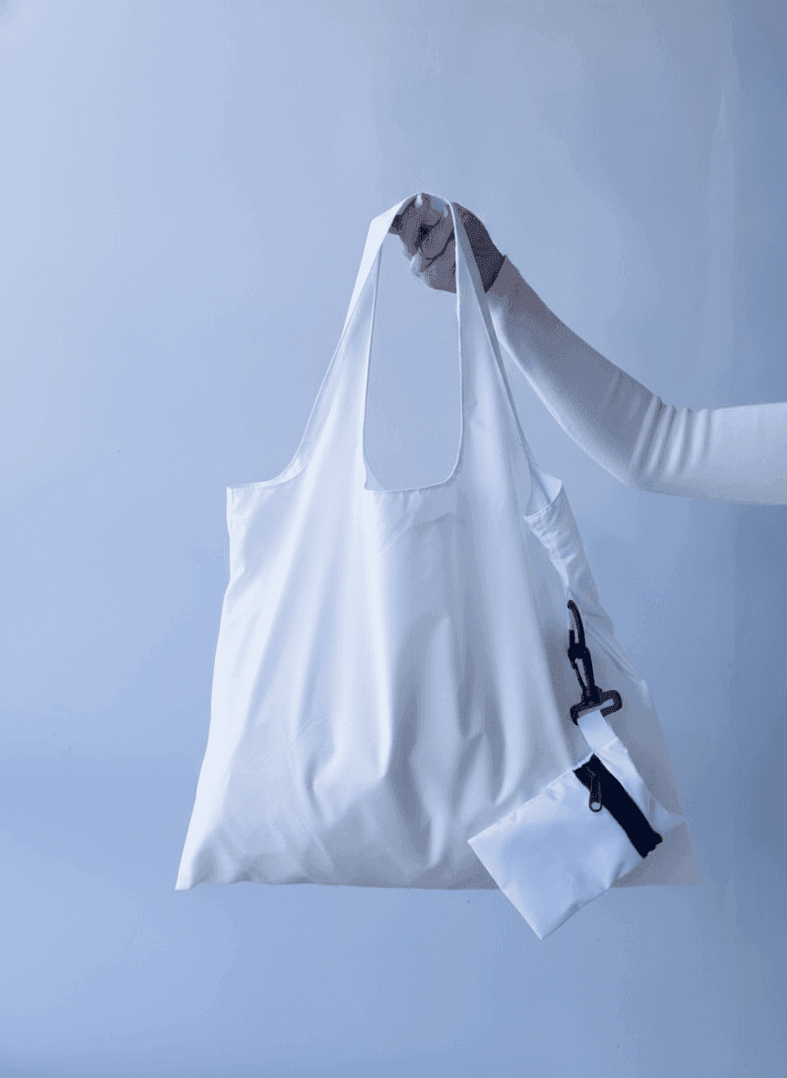 Foldable Nylon Tote with Carabiner & Pouch
