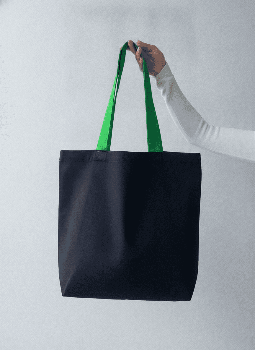Black-Green Twill Tote Bag