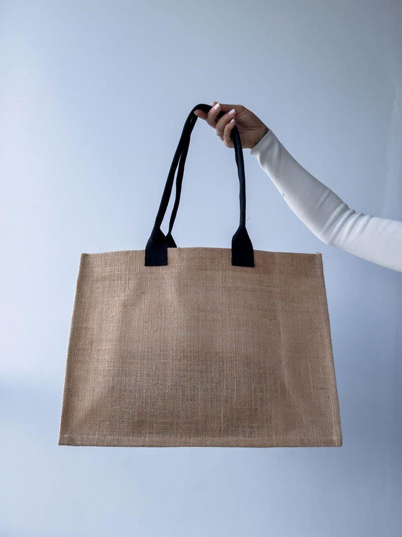 Джутовая экосумка с дном и длинными ручками — Шоппер из джута для покупок и брендинга без печати размер: 45см х 33см х 15см