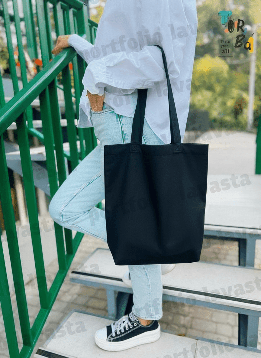 Sturdy Black Cotton Tote Bag