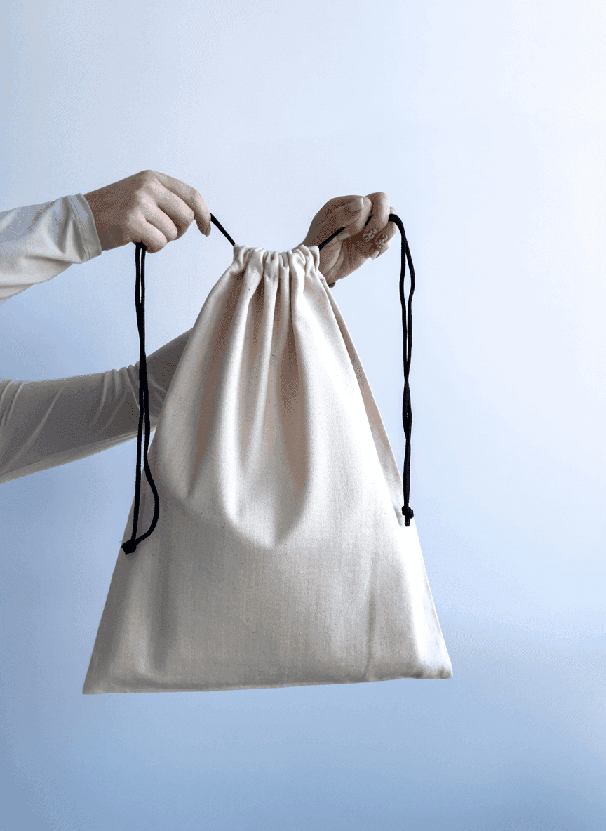 Мешок на шнурке из двунитки натурального оттенка для покупок