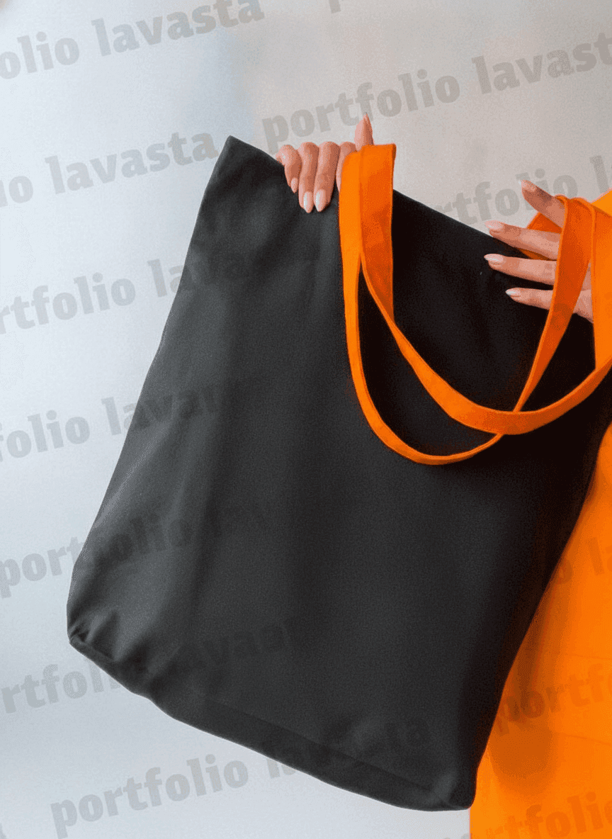 Black Twill Tote Bag with Snap Closure & Pocket