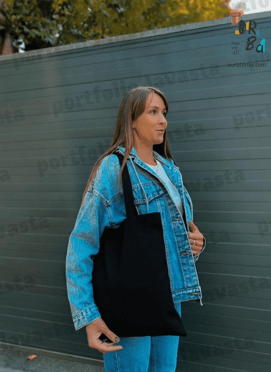 Black Cotton Tote Bag with Long Handles