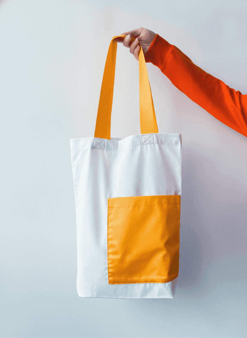 Oversized Tote Bag with Pocket & Yellow Handles