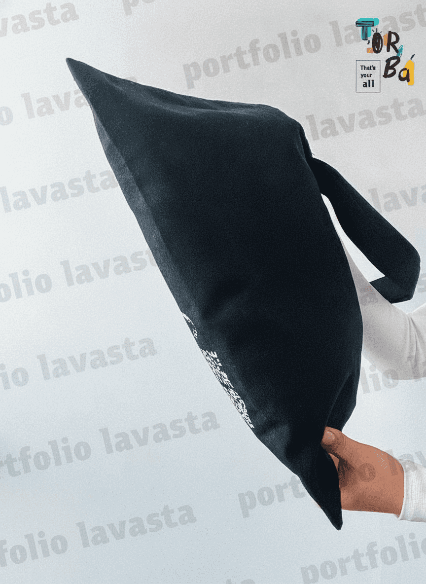 Black Midweight Cotton Square Tote Bag