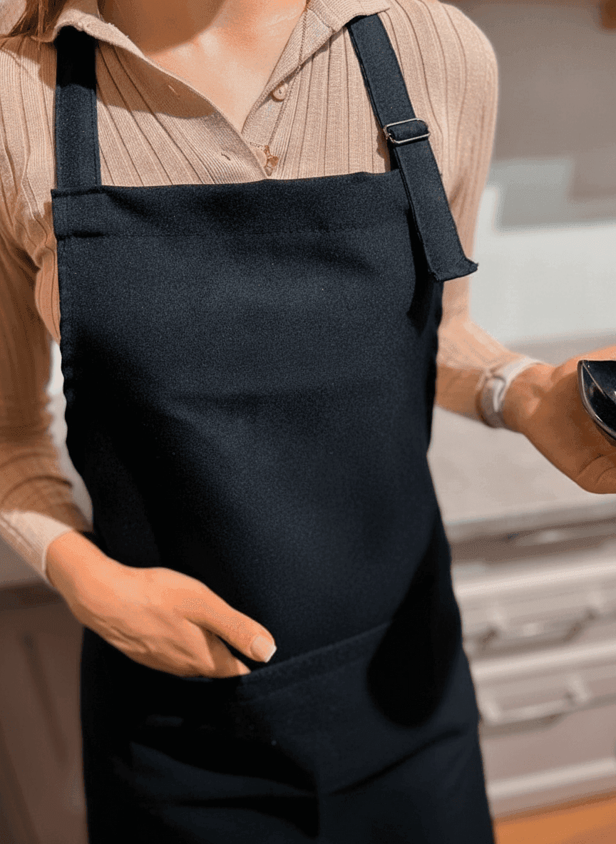 Black Gabardine Apron with Palyanytsia Print