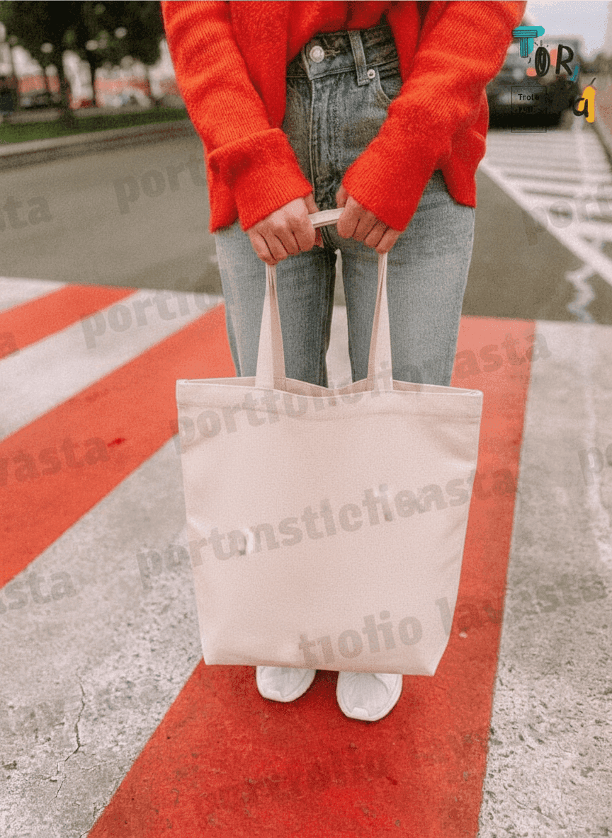 Large Midweight Cotton Tote Bag with Flat Bottom