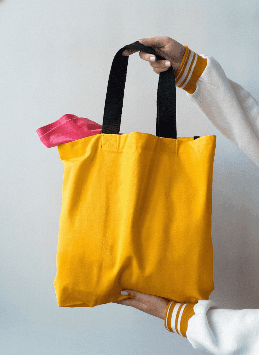 Yellow Tote with Black Pocket, Twill Handles