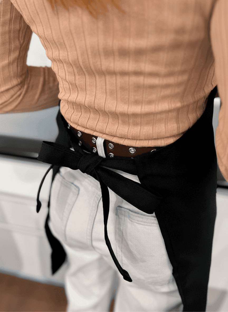 Black Gabardine Apron with Print