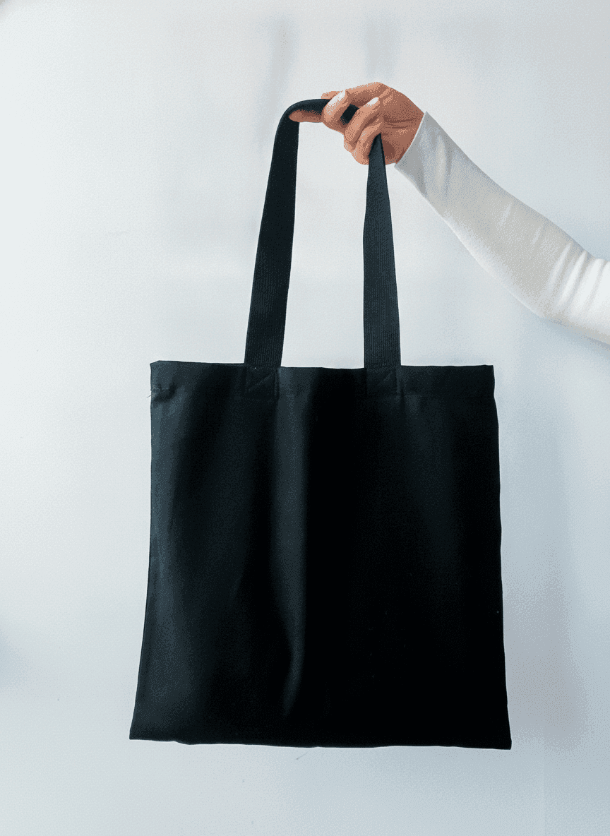 Black Midweight Cotton Square Tote Bag