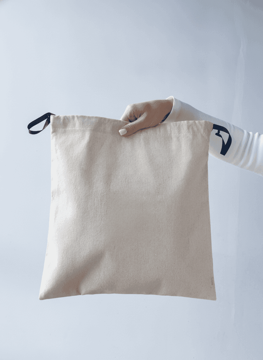 Eco Cotton Drawstring Pouch with Navy Cord