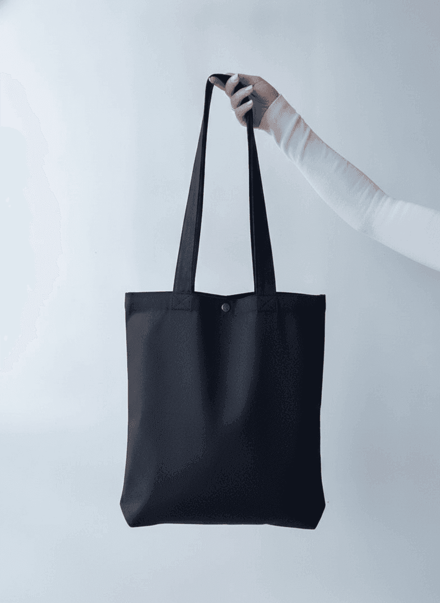Black Twill Tote Bag with Gusseted Bottom & Long Handles