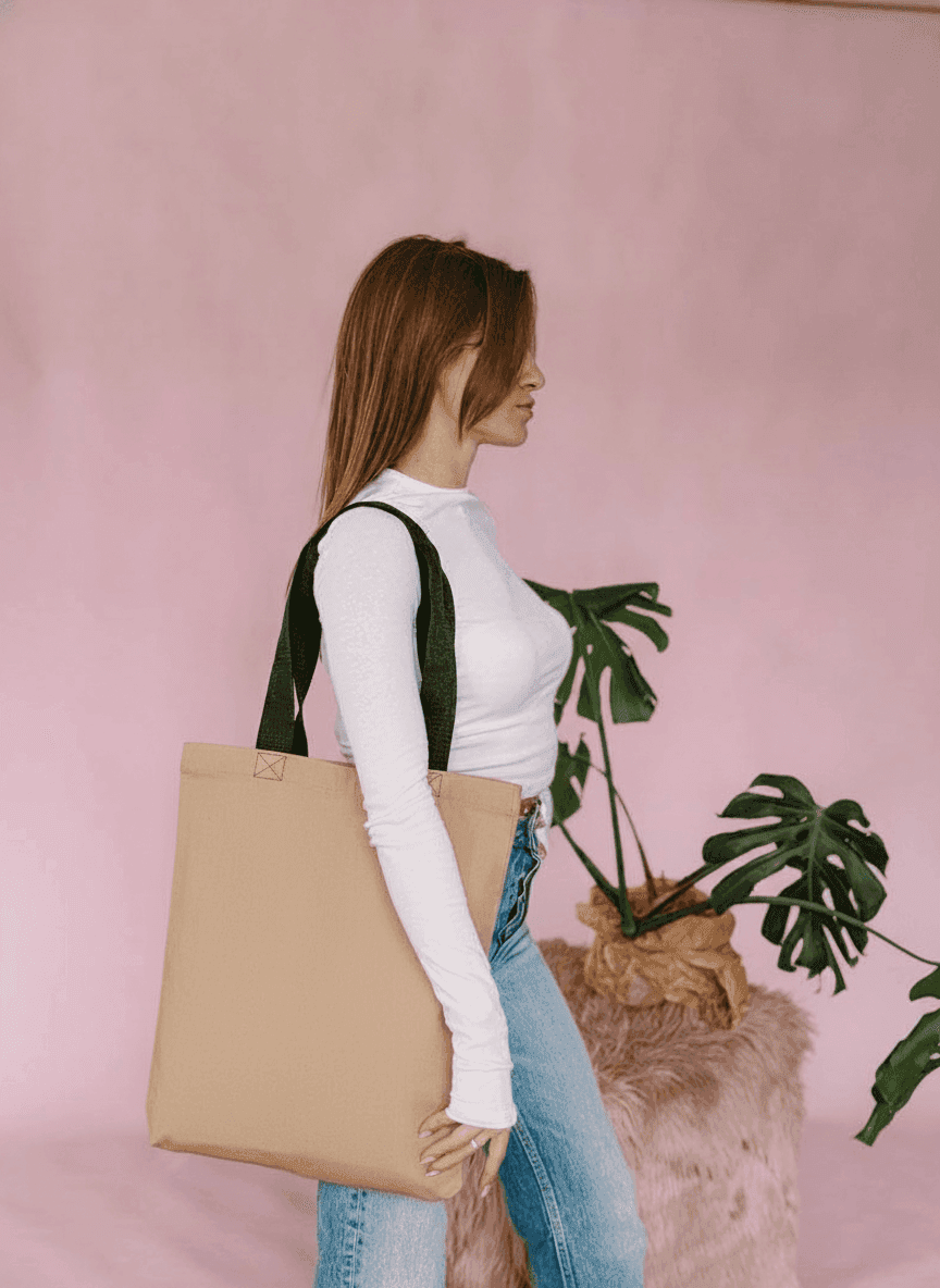 Cotton Twill Tote Bag with Short Black Handles