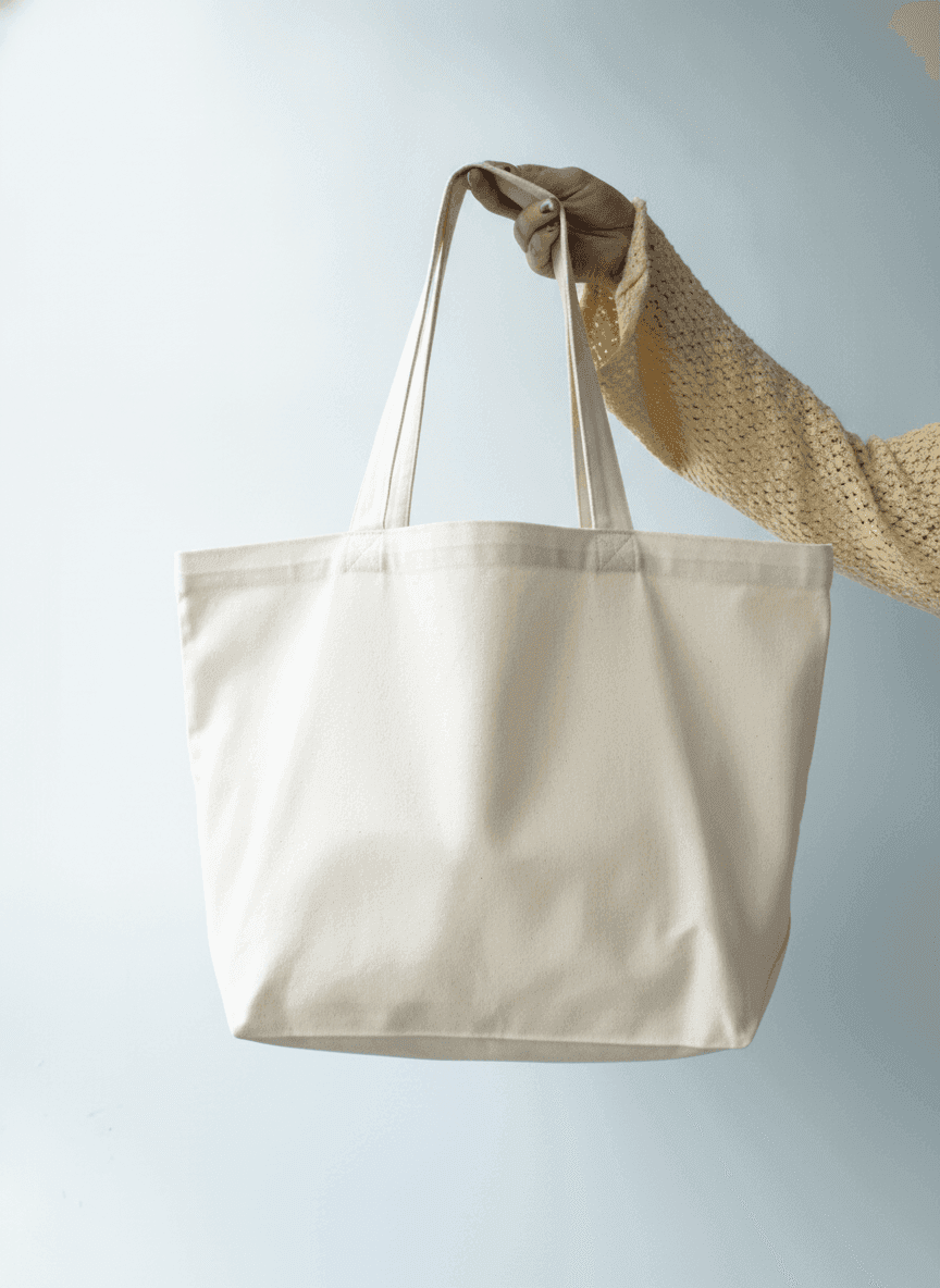 Шопер из хлопковой саржи с плечевыми ручками и двойным дном