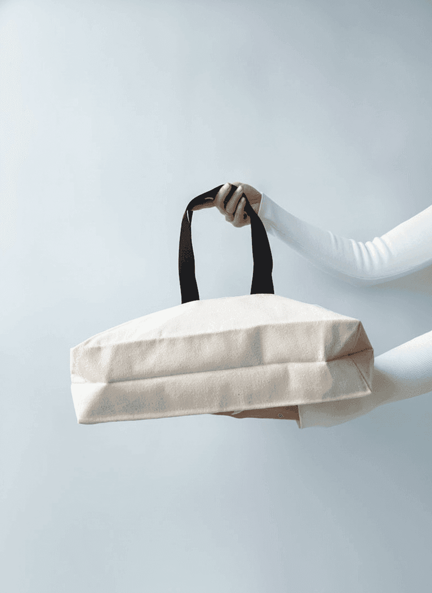 Natural Fabric Tote Bag with Pocket & Contrast Trim