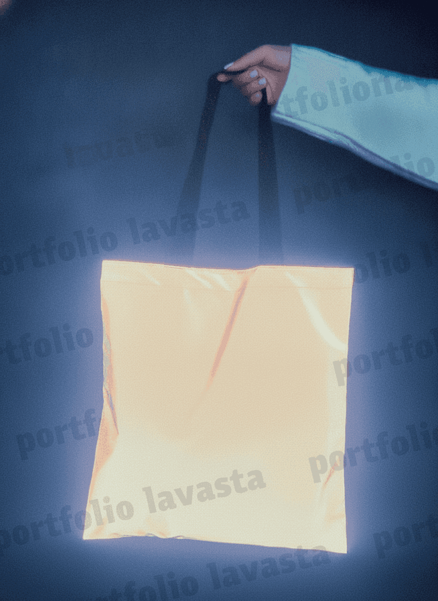 Reflective tote bag with black handles