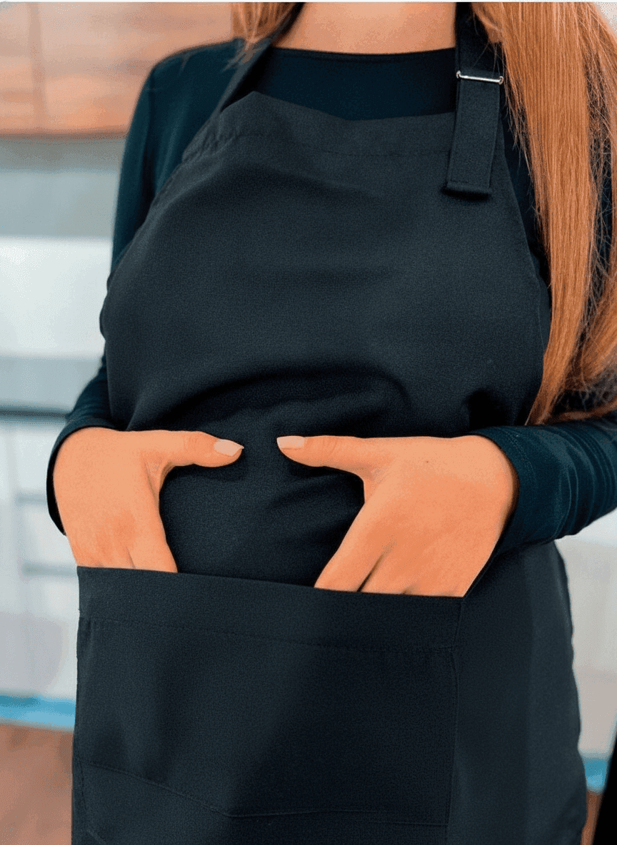 Black Gabardine Mom Apron