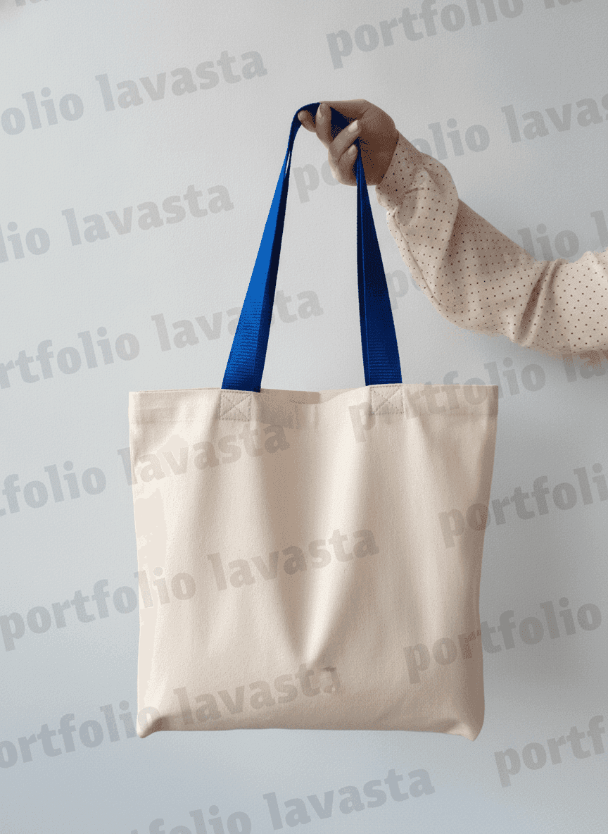 Cotton tote bag with multicolored handles