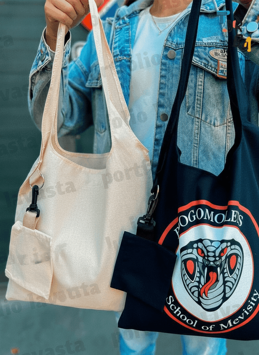 Tote bag with built-in handles and carabiner pocket