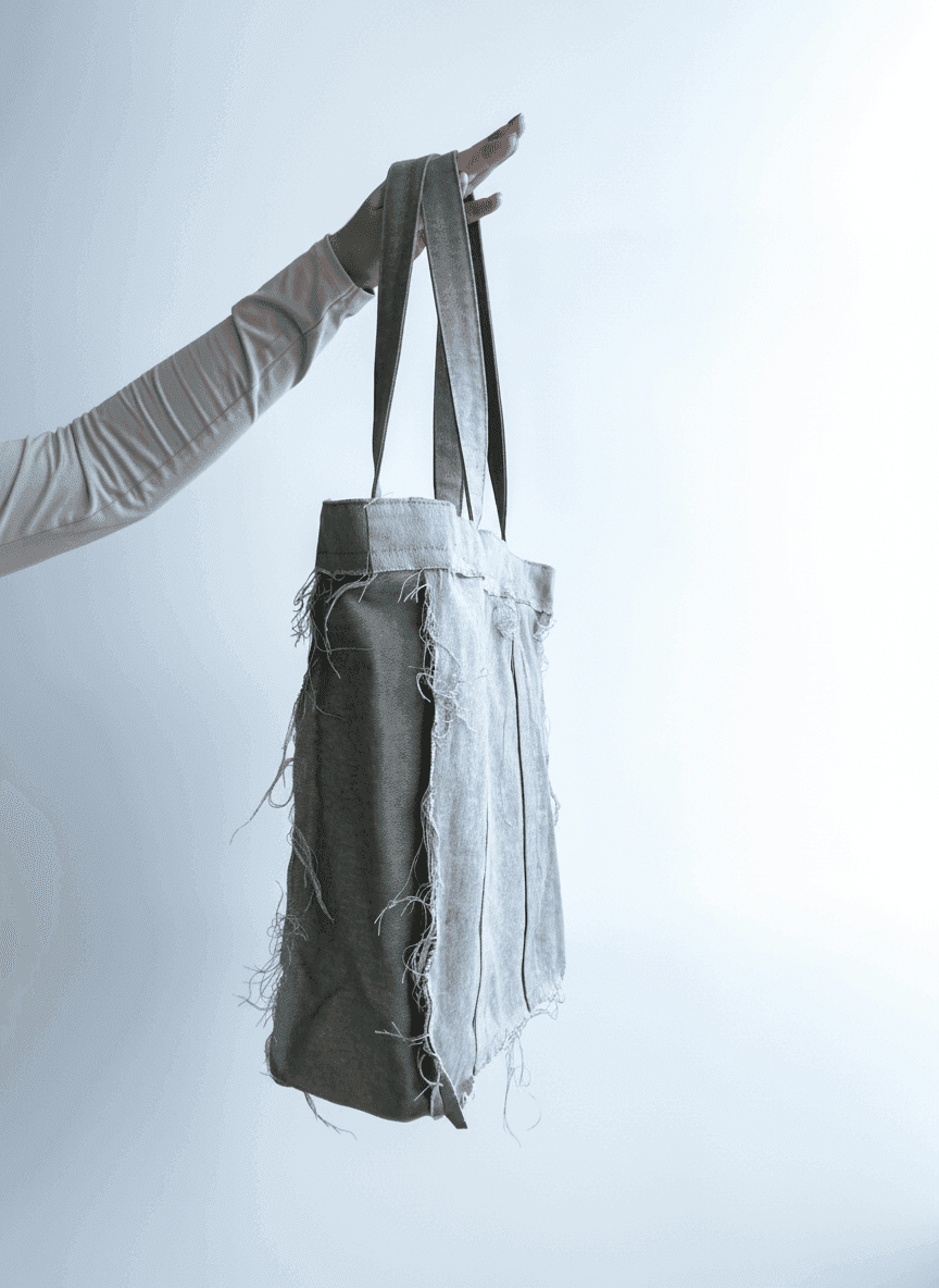 Джинсовый шопер трапеция с длинными ручками для покупок