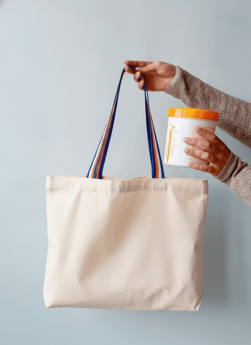 Sturdy Cotton Tote Bag with Colorful Handles