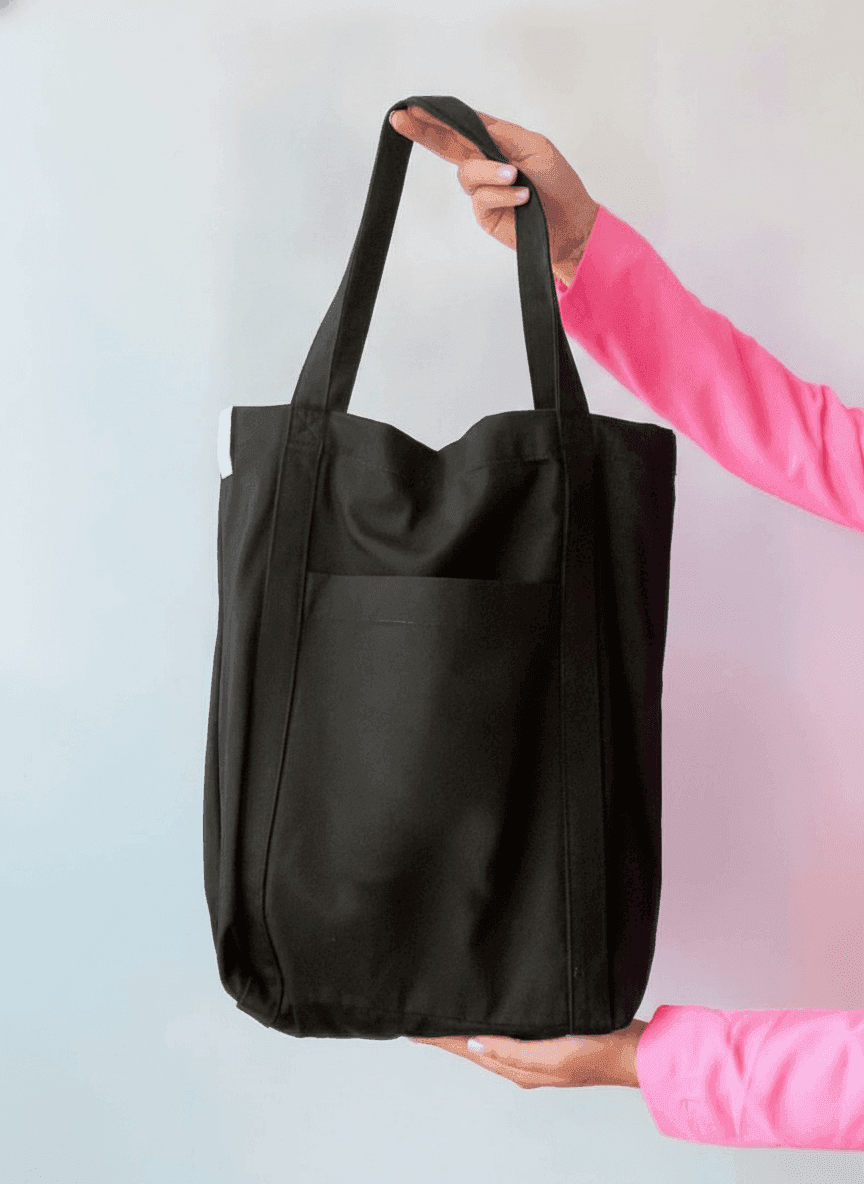 Black Cotton Tote with Pocket
