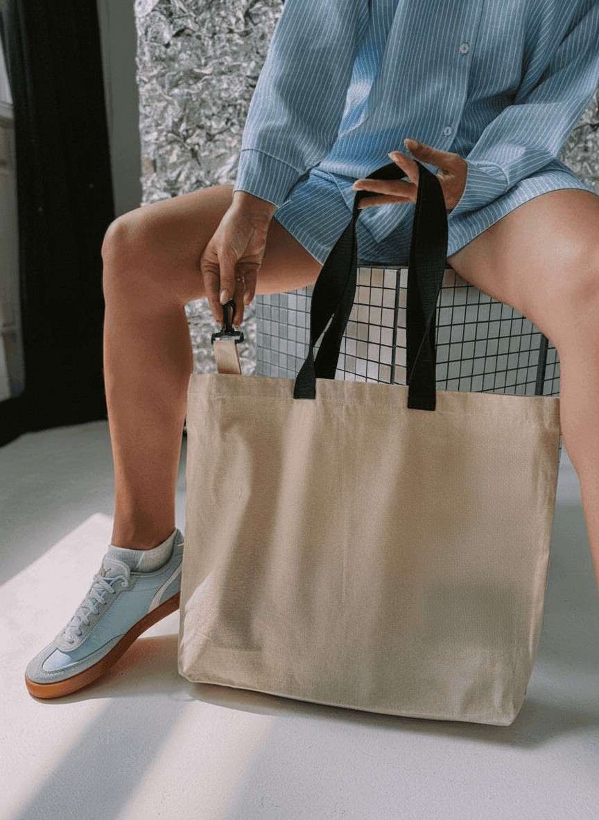 Gusseted Eco Tote Bag, Double-Layer with Key Carabiner