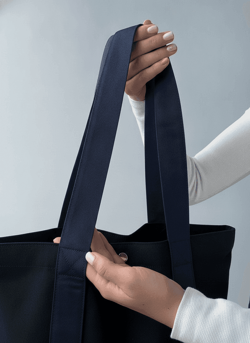 Black Twill Tote with Exterior Pocket